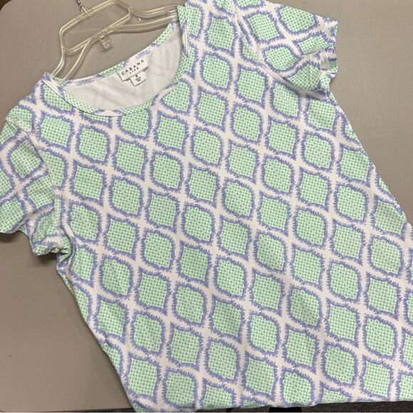 Cabana Life T-Shirt Dress in Cabana Coast White Green Purple Lattice Print Sz M - Picture 2 of 7